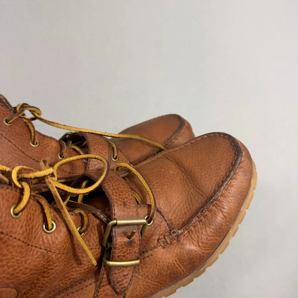 Polo Ralph Lauren Boots Mens 12 Brown Redmond-BO Leather Moc Toe Buckle Lug Sole